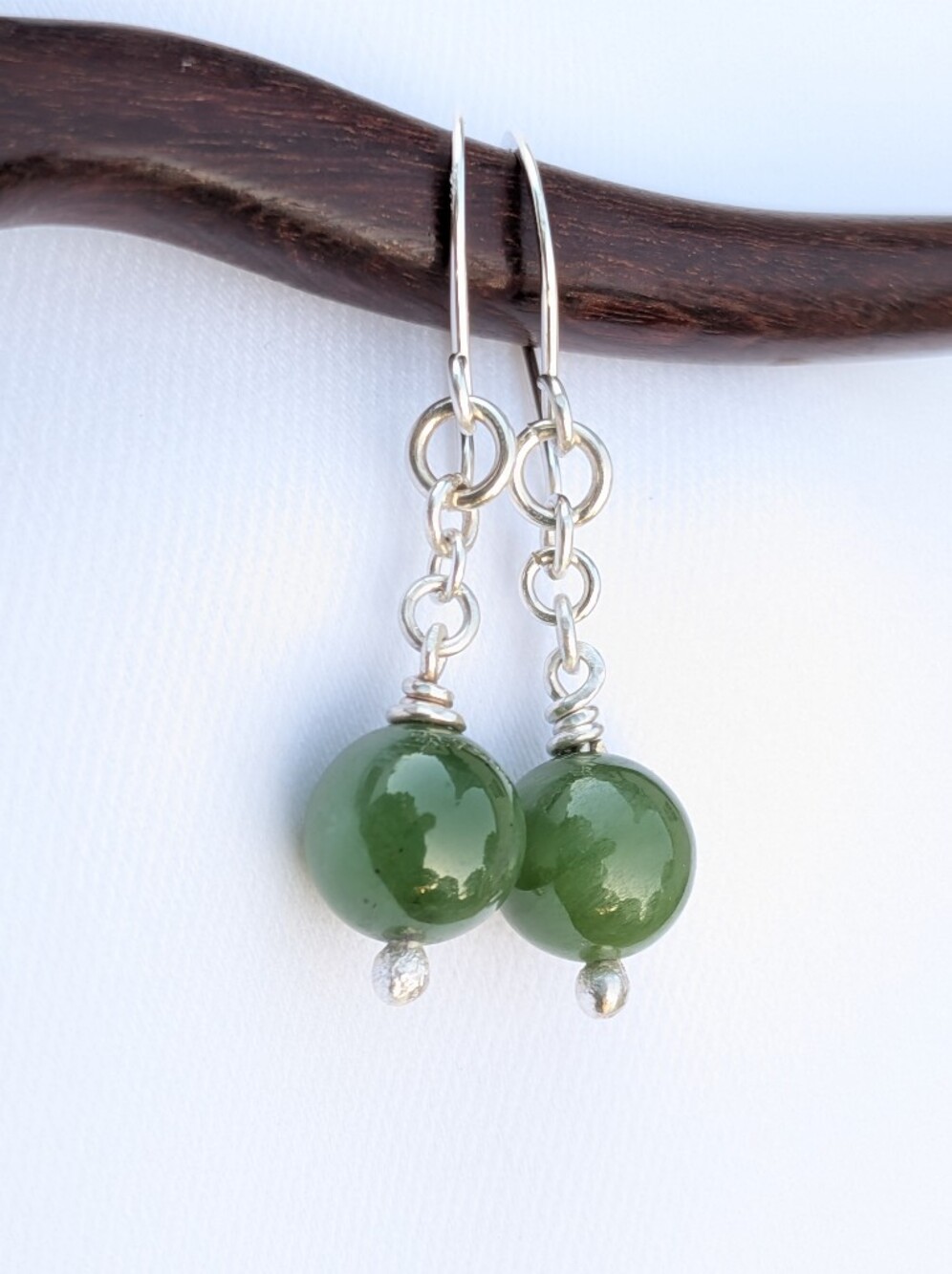 Sterling Silver Earrings with Nephrite Jade Gemstones
